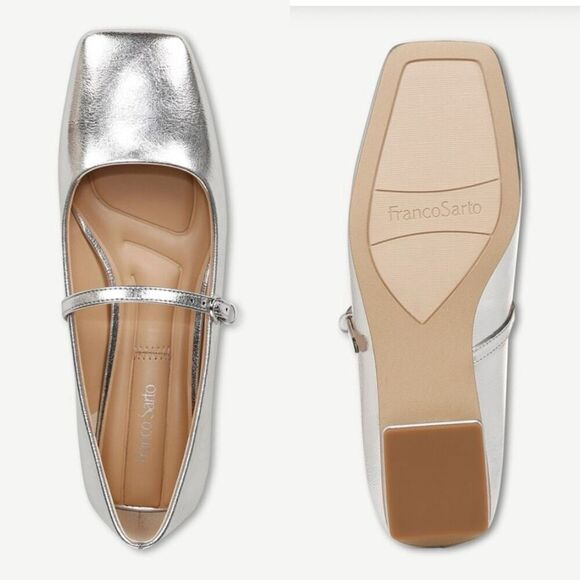 Franco Sarto Tinsley Mary Jane Flat in Silver Faux Leather Size 8 - Picture 2 of 12
